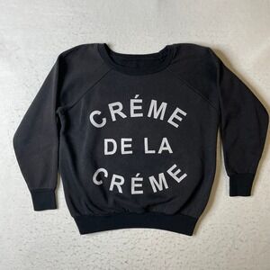 Creme De La Creme Sweatshirt Womens Small Black Graphic Raglan Pullover